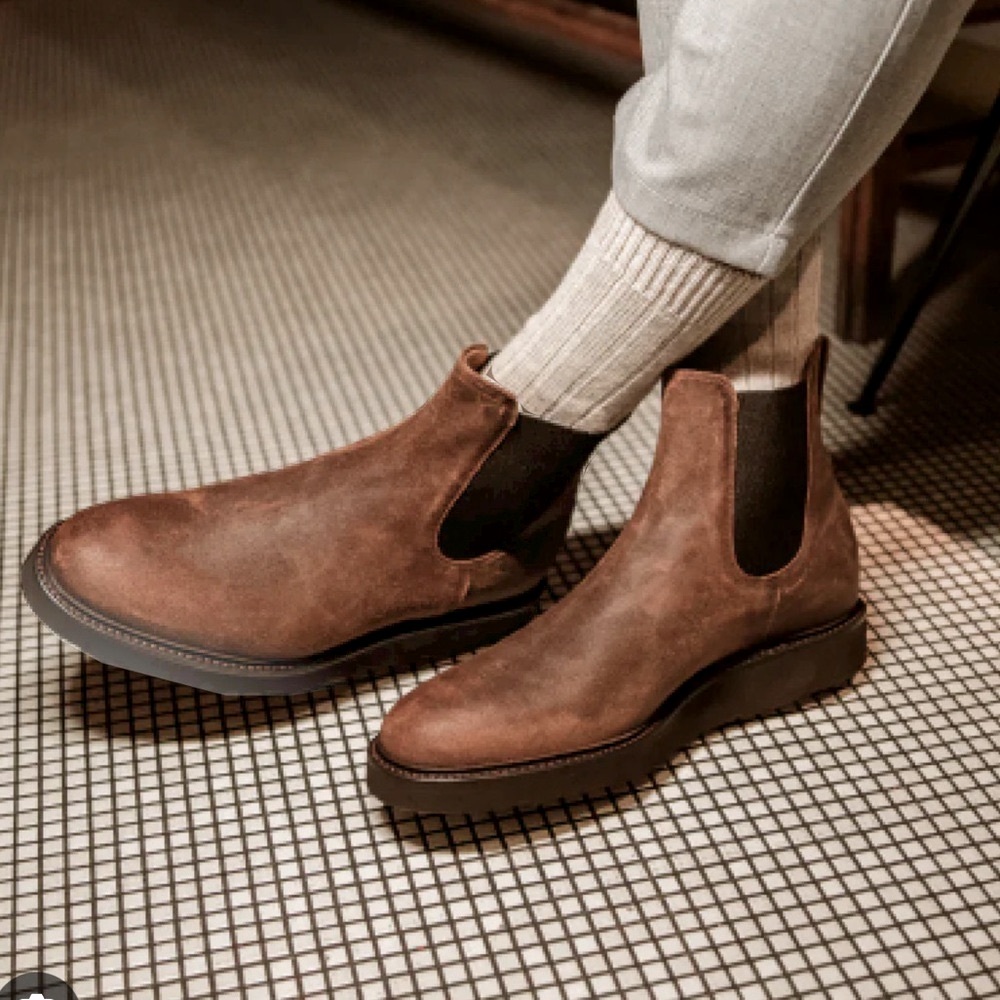 Cobbler Union Brown Waxed Suede Lightweight Chelsea Boot Size: 9.5